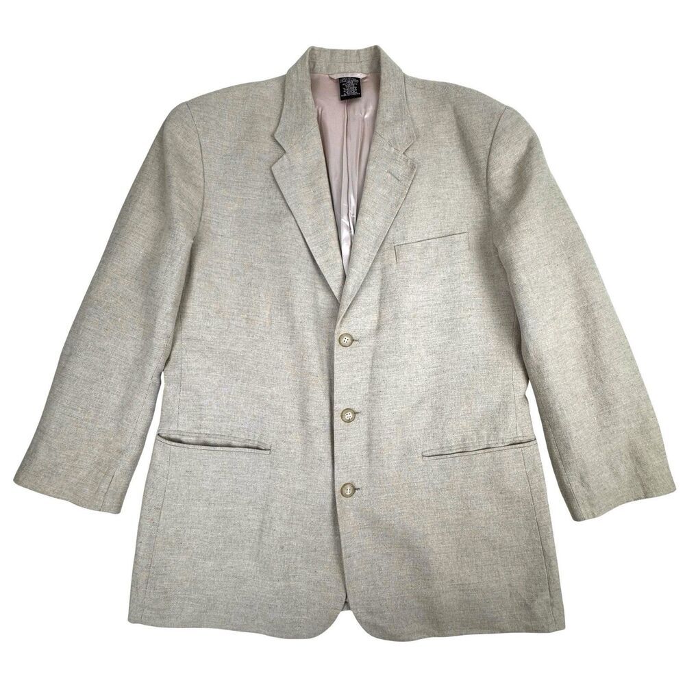Claiborne Men 3 Button Blazer 42R Linen Cotton Sports Jacket Beige Single Breast